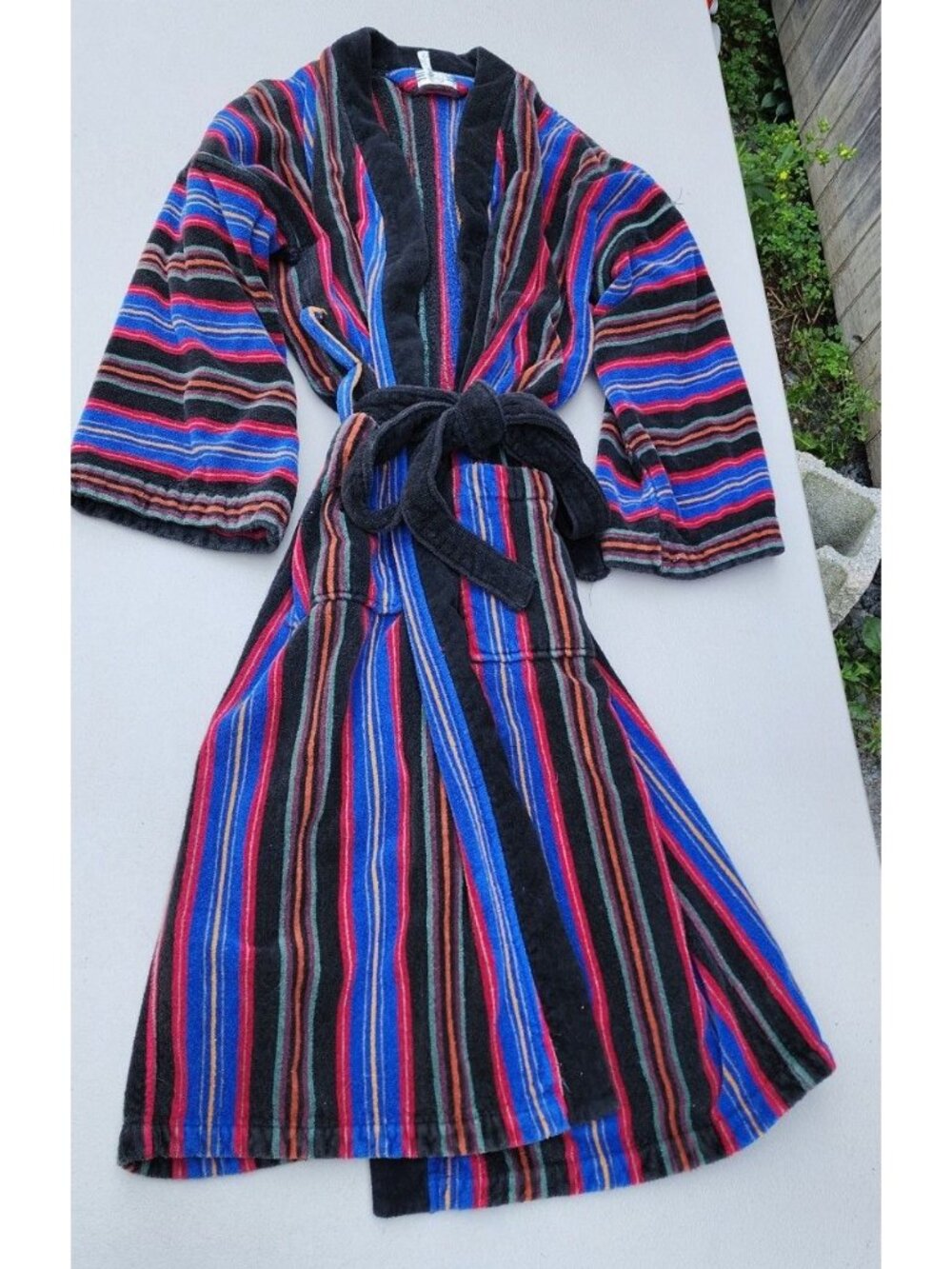 Vintage Sears Roebuck & Co. Multi-Color Striped Terrycloth Cotton Bathrobe Robe